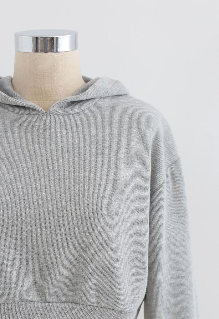 Cotton Blend Crop Hoodie and Shorts Set in Grey