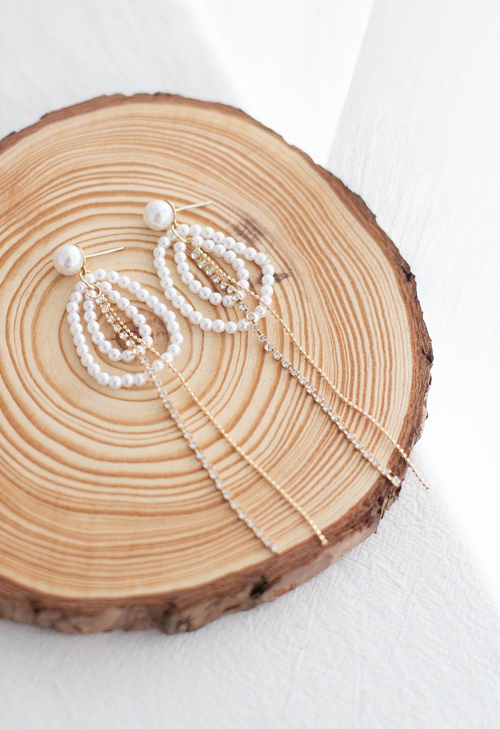 Circle Beads Crystal Chain Pearl Earrings