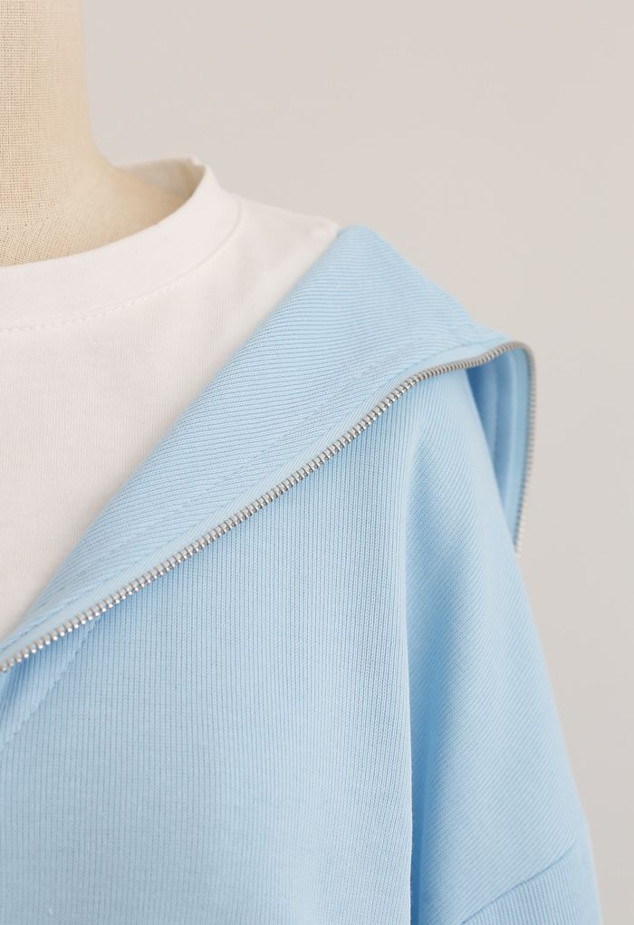 Zipper Front Spliced Sweatshirt in Baby Blue