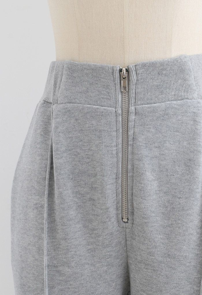 Zip Front Side Pocket Joggers in Grey