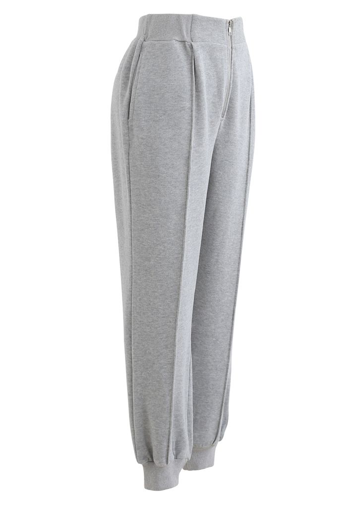 Zip Front Side Pocket Joggers in Grey