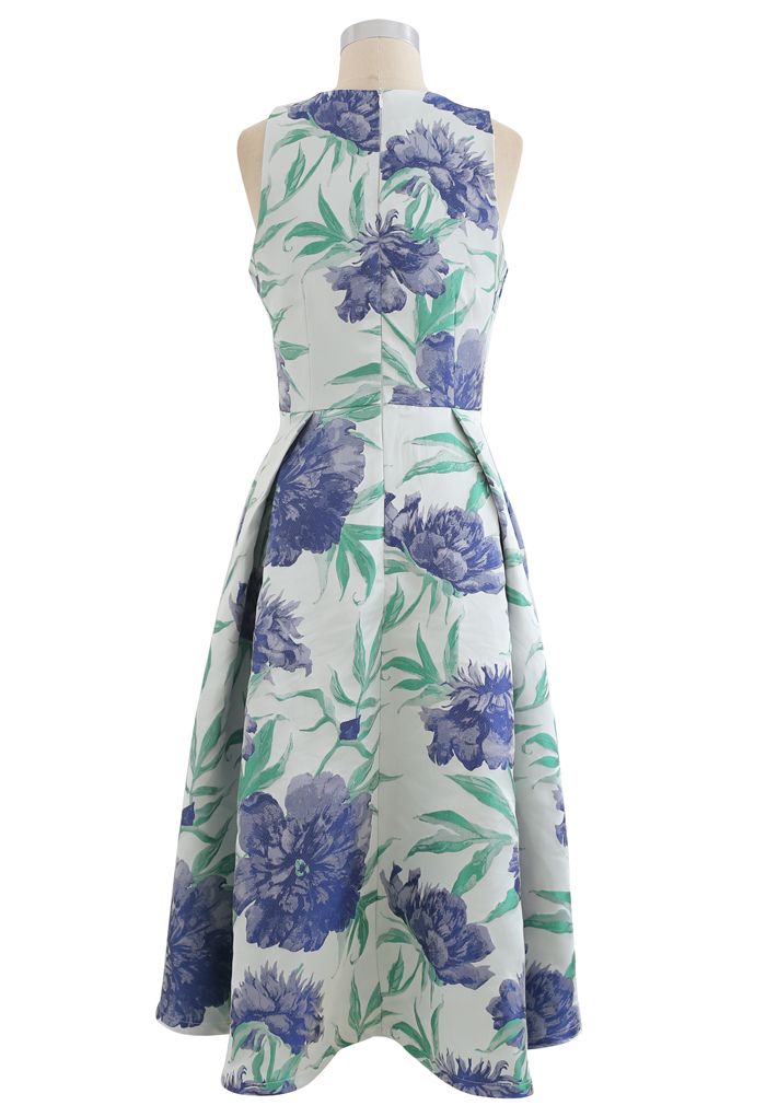 Blue Dahlia Jacquard Waterfall Sleeveless Dress