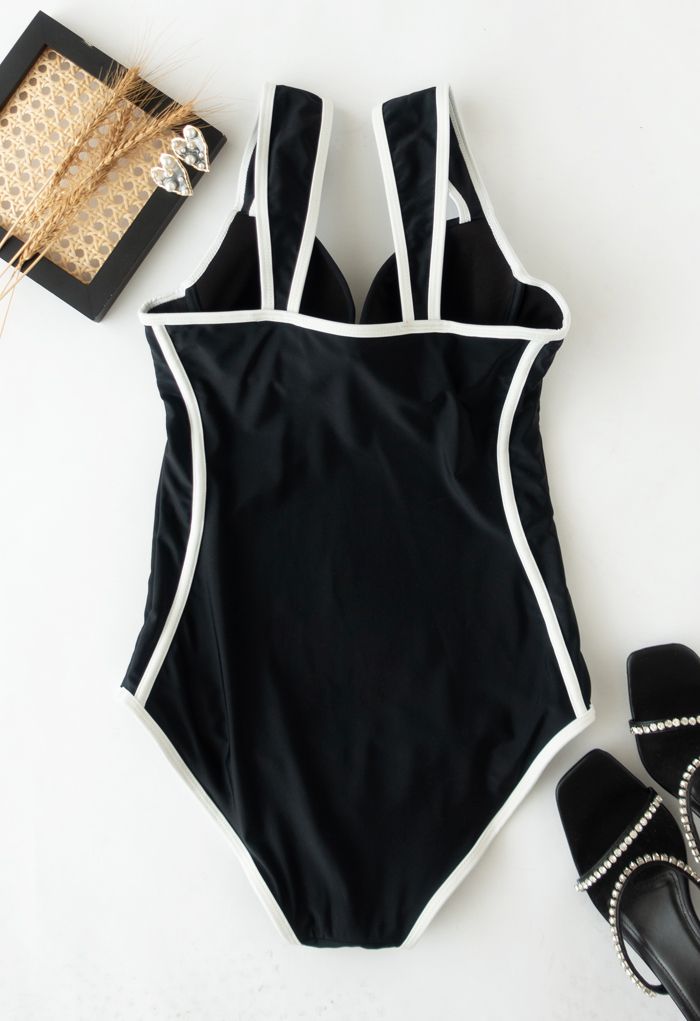 Women's Bustier Style One Piece Swimsuit - Black / White