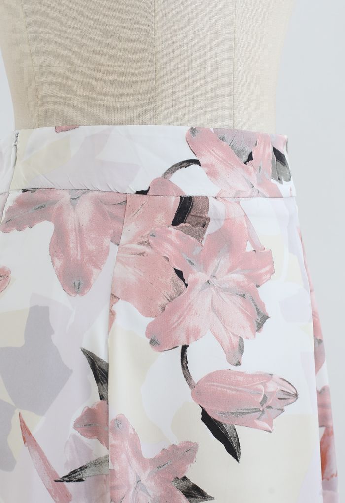 Pink Lily Blossom Chiffon Midi Skirt