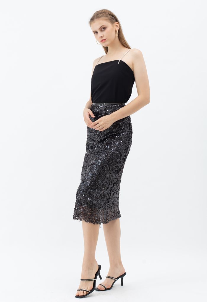 Sequined Seamless Pencil Skirt in Black
