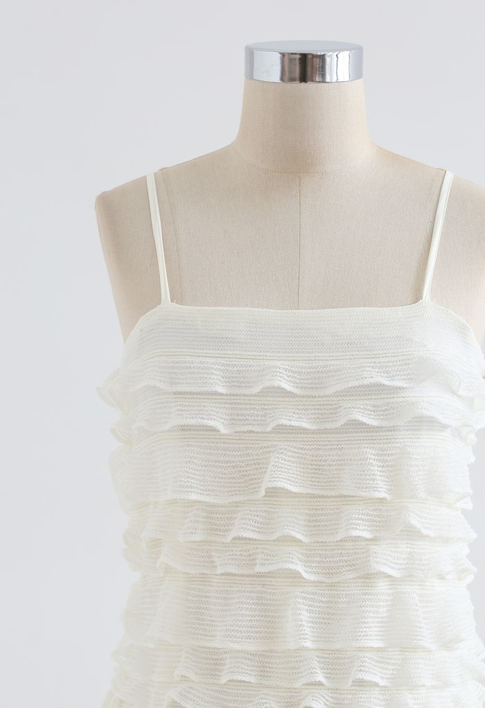 Tiered Ripple Knit Cami Midi Dress in Ivory