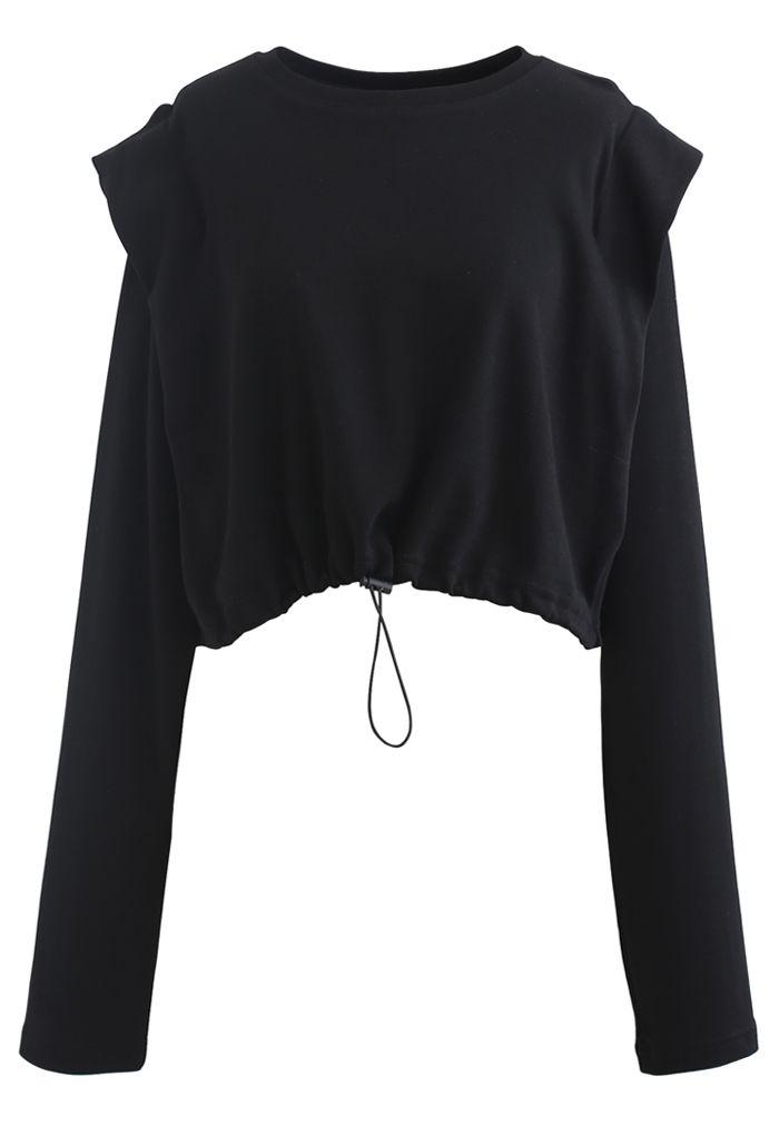Adjustable Oversized Crop Sweatshirt in Black