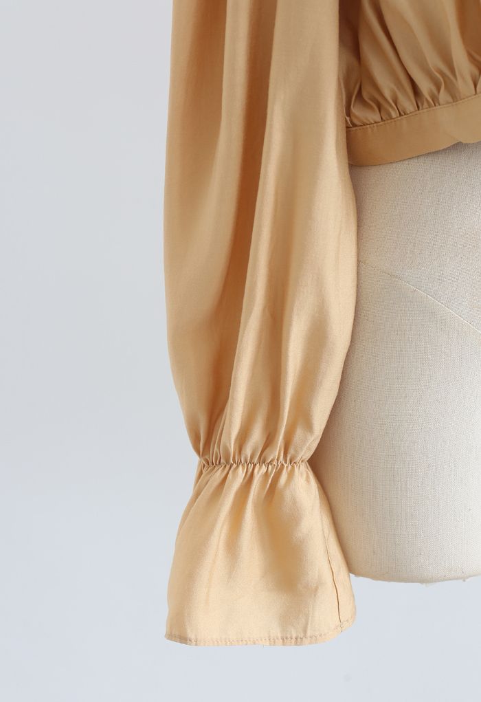 Buttoned Wrap Ruffle Crop Top in Apricot