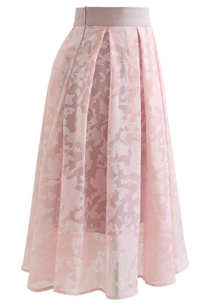 Flower Shadow Organza Pleated Skirt in Pink