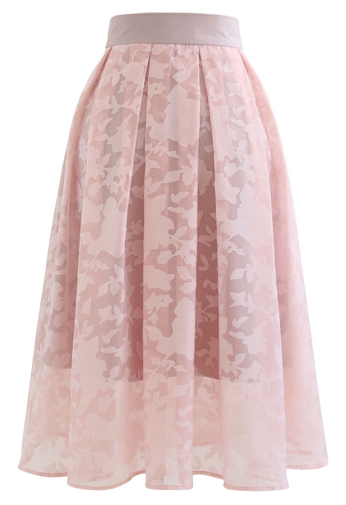 Flower Shadow Organza Pleated Skirt in Pink