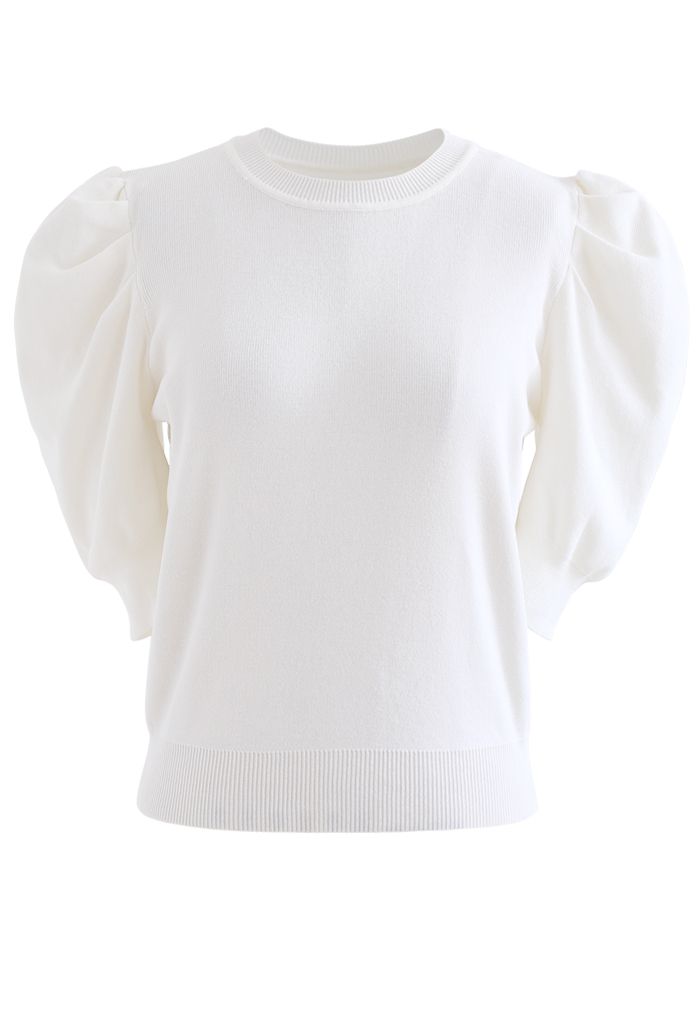 Bubble Short-Sleeve Knit Top in White