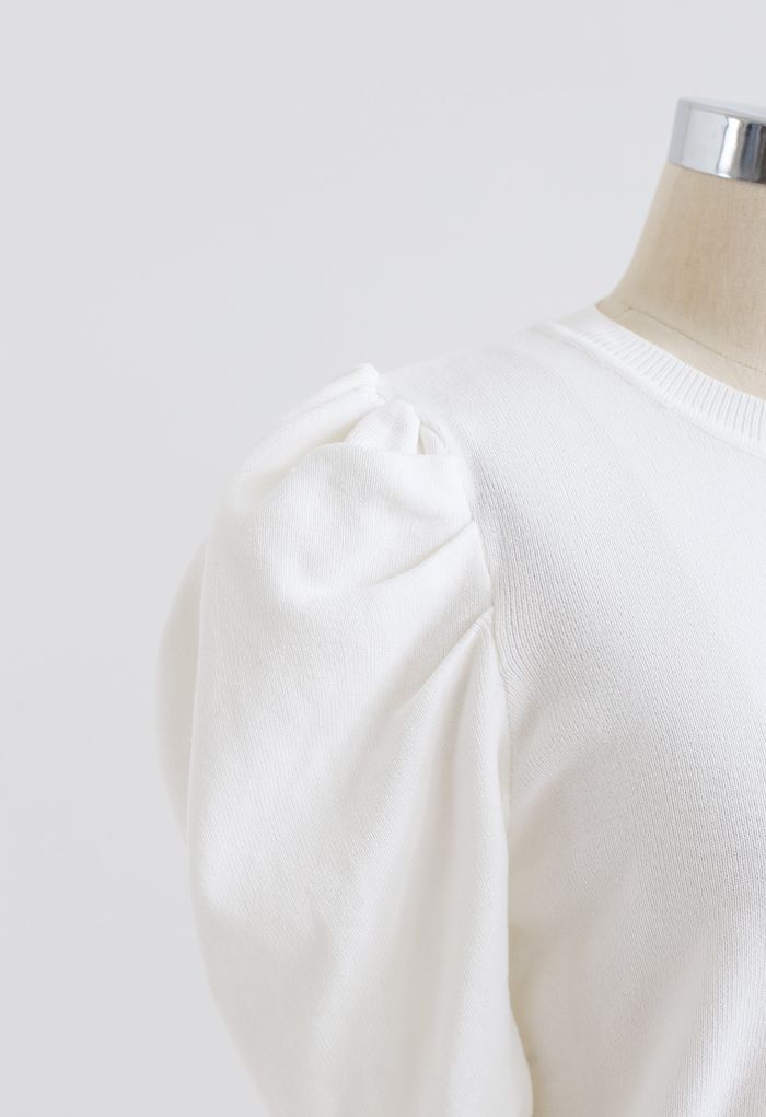 Bubble Short-Sleeve Knit Top in White