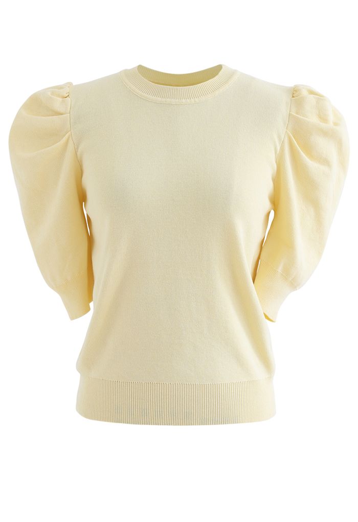Bubble Short-Sleeve Knit Top in Yellow