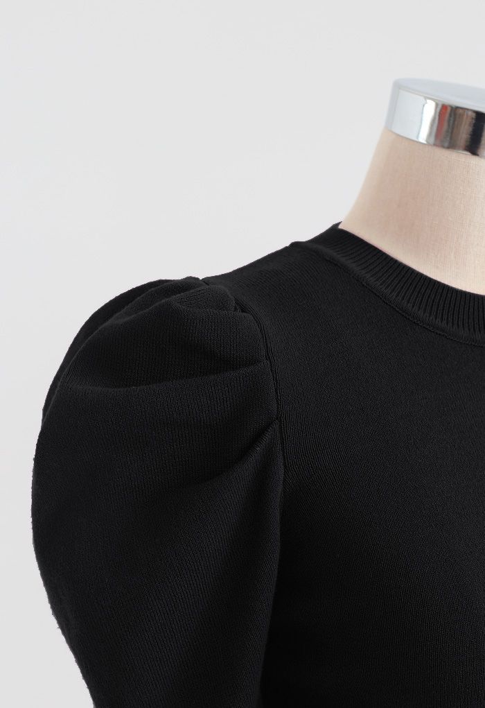 Bubble Short-Sleeve Knit Top in Black