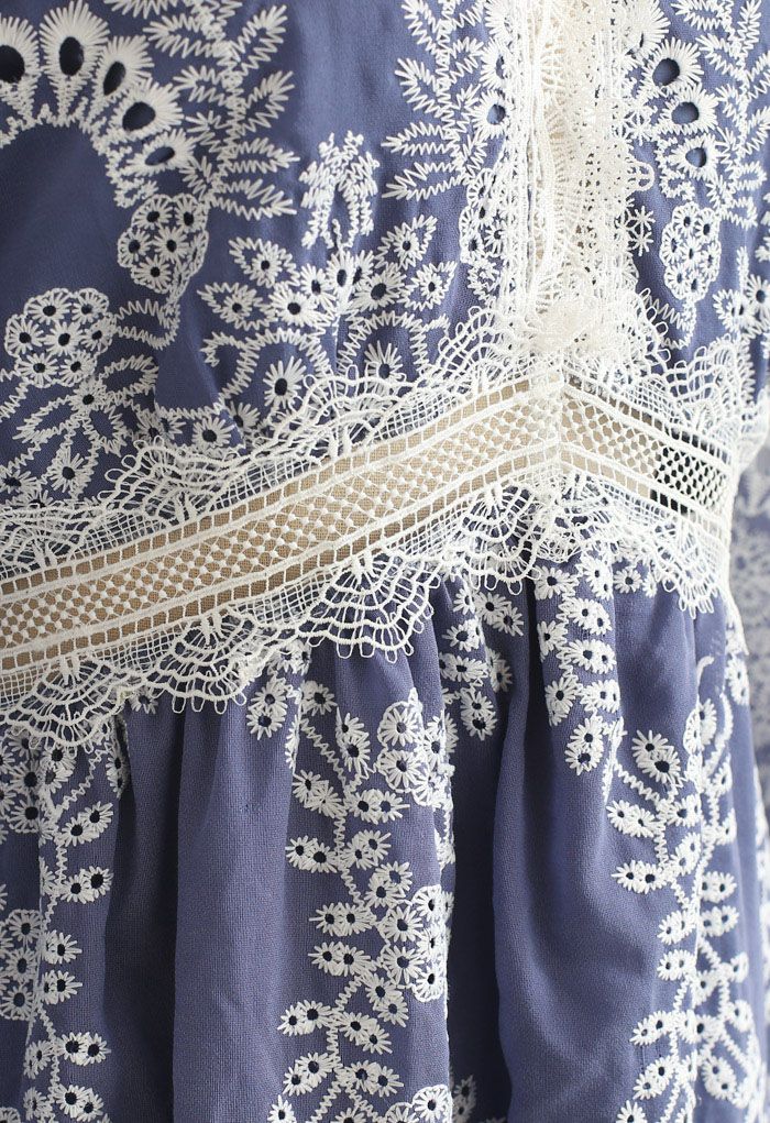 V-Neck Crochet Embroidered Dress