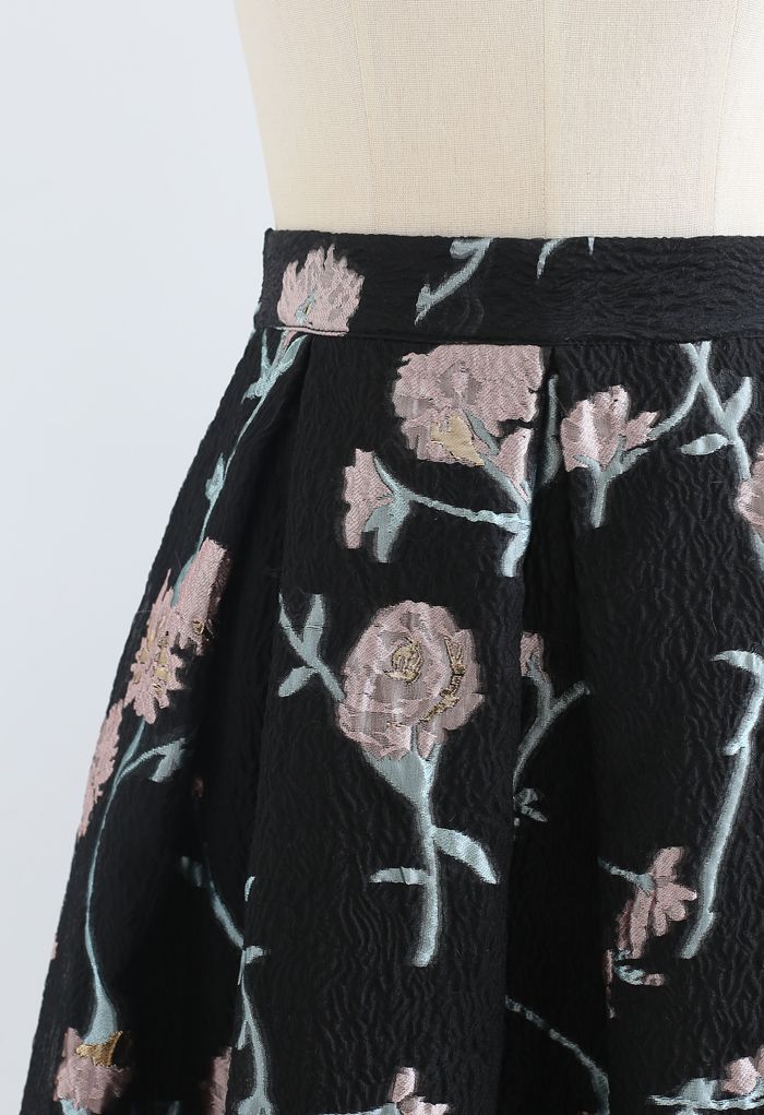 Pinky Flower Jacquard Embossed Pleated Mini Skirt