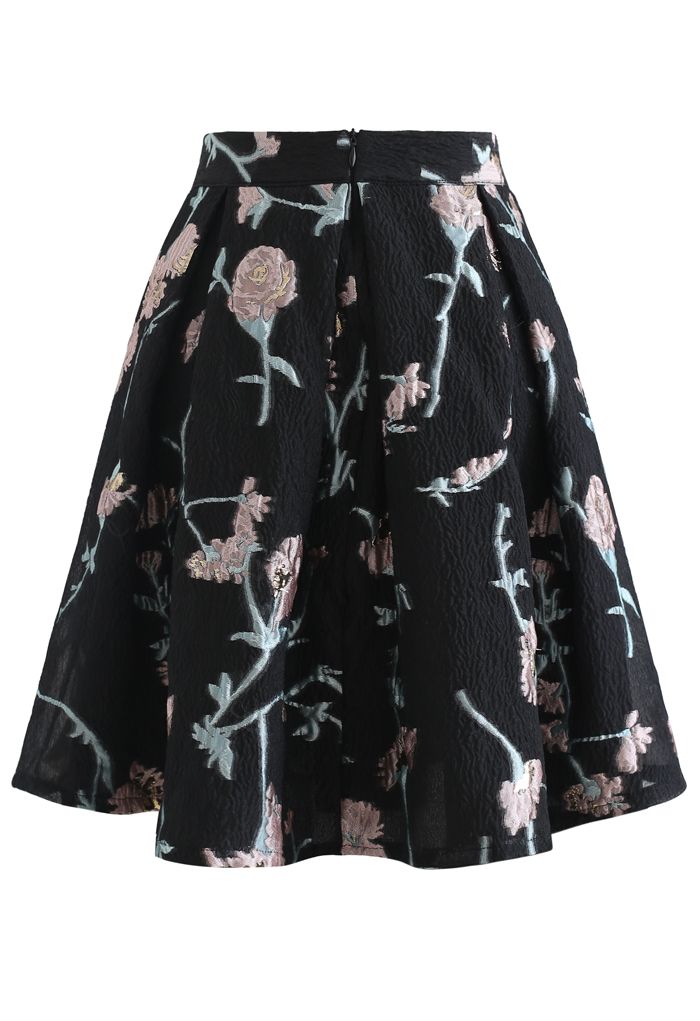 Pinky Flower Jacquard Embossed Pleated Mini Skirt