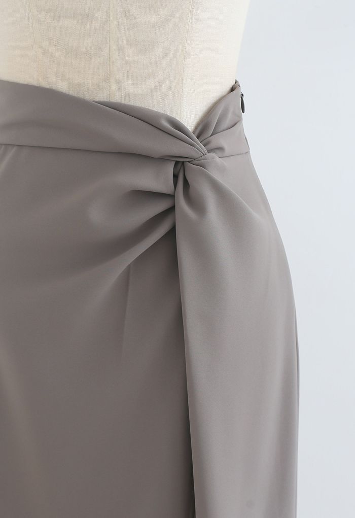 Knot Waist Slit Hem Pencil Skirt in Grey