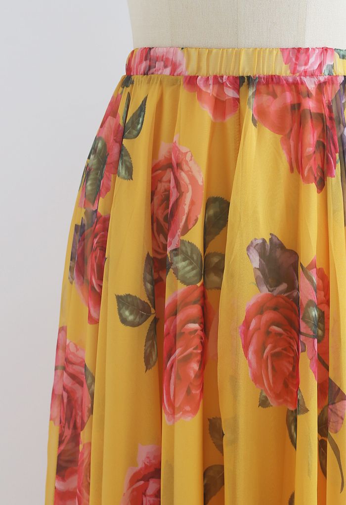Splendid Rose Chiffon Maxi Skirt