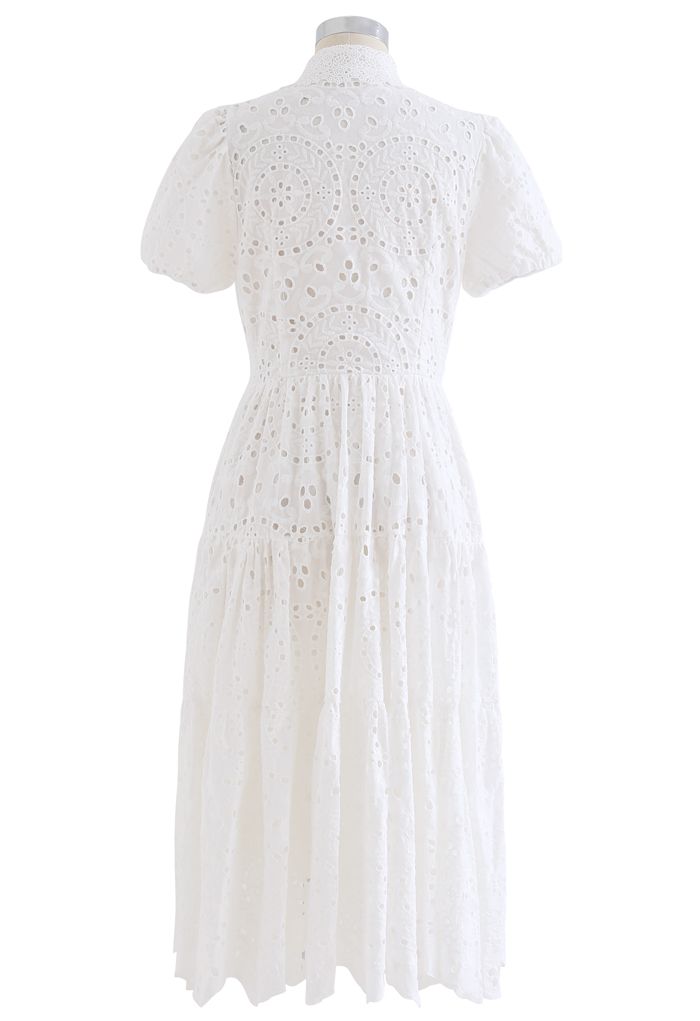 Crochet Collar Embroidered Eyelet Cotton Dress