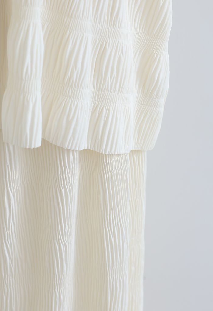 Pastel Creamy Shirred Top and Pants Set