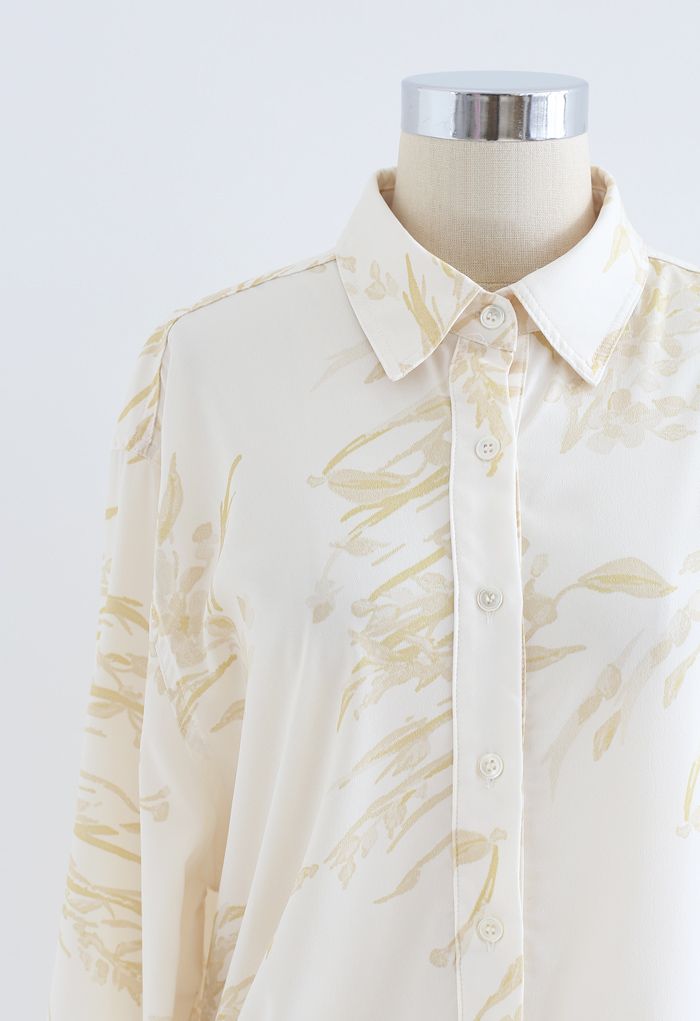 Dainty Floral Print Longline Shirt in Yellow