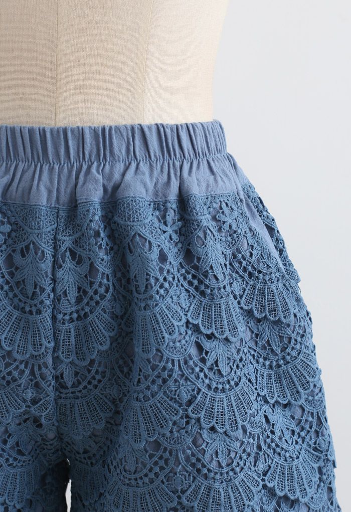 Scallop Crochet Overlay Shorts in Blue