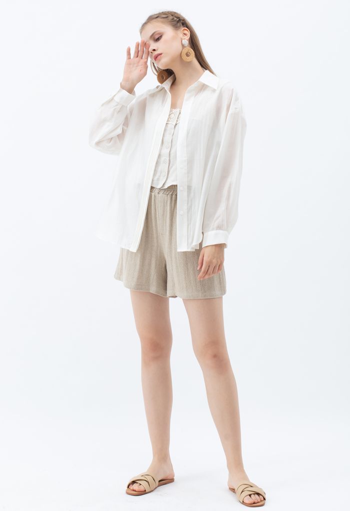 Pintuck Decorated Loose Shirt in Ivory