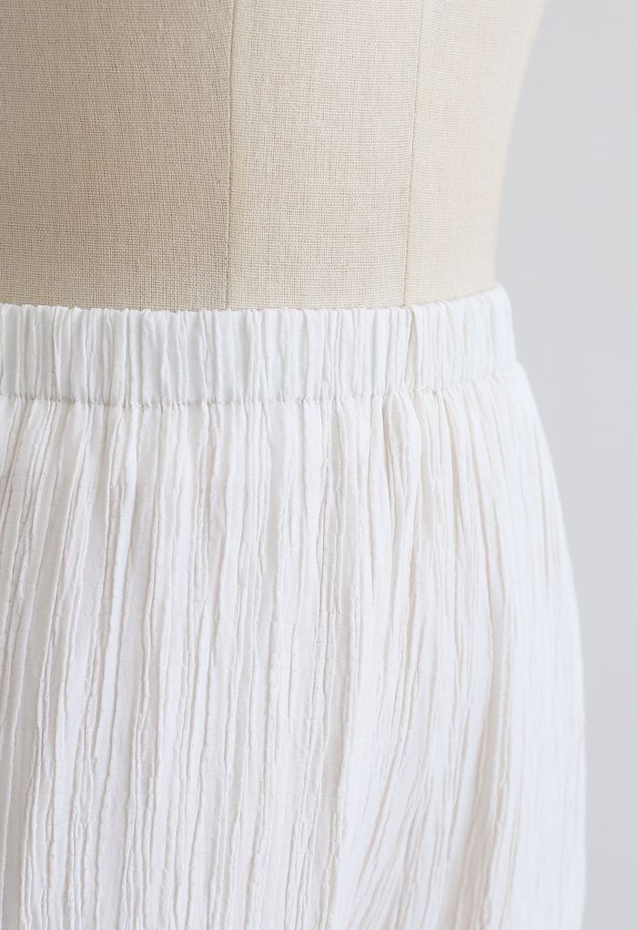 High Waist Pleated Pull-On Pants in White