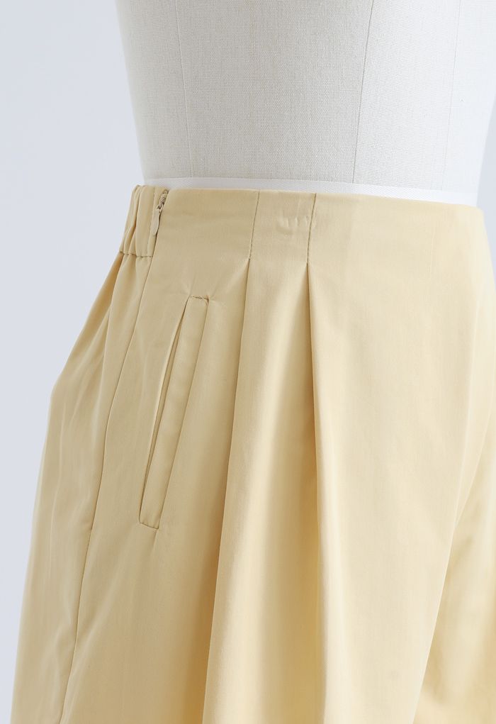 High Rise Side Zip Pocket Pleated Shorts in Yellow