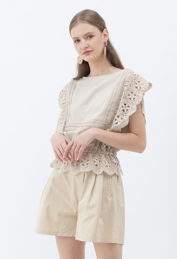 High Rise Side Zip Pocket Pleated Shorts in Sand