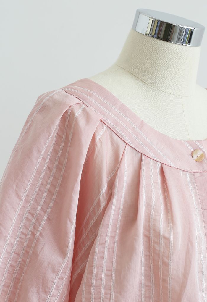 Striped Button Down Crop Shirt in Pink