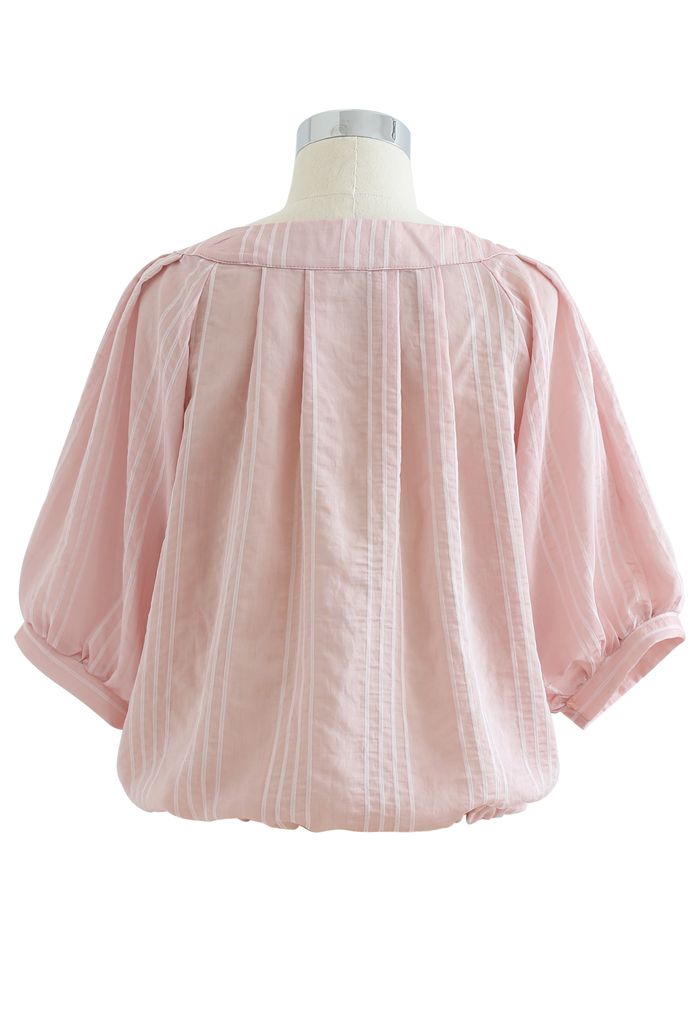 Striped Button Down Crop Shirt in Pink