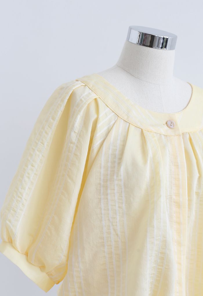 Striped Button Down Crop Shirt in Yellow