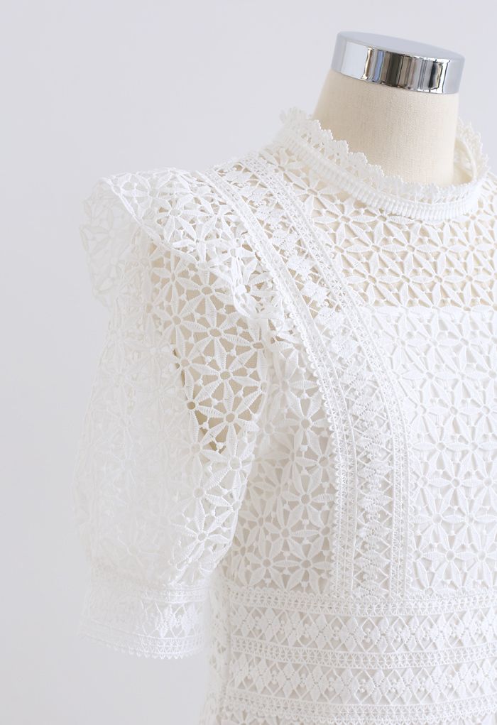 High Neck Full Crochet Mini Dress in White - Retro, Indie and Unique ...