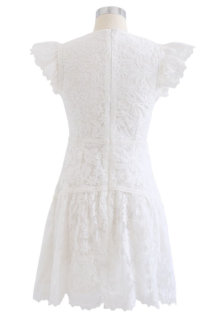 Embroidered Floral Sleeveless Mini Dress in White