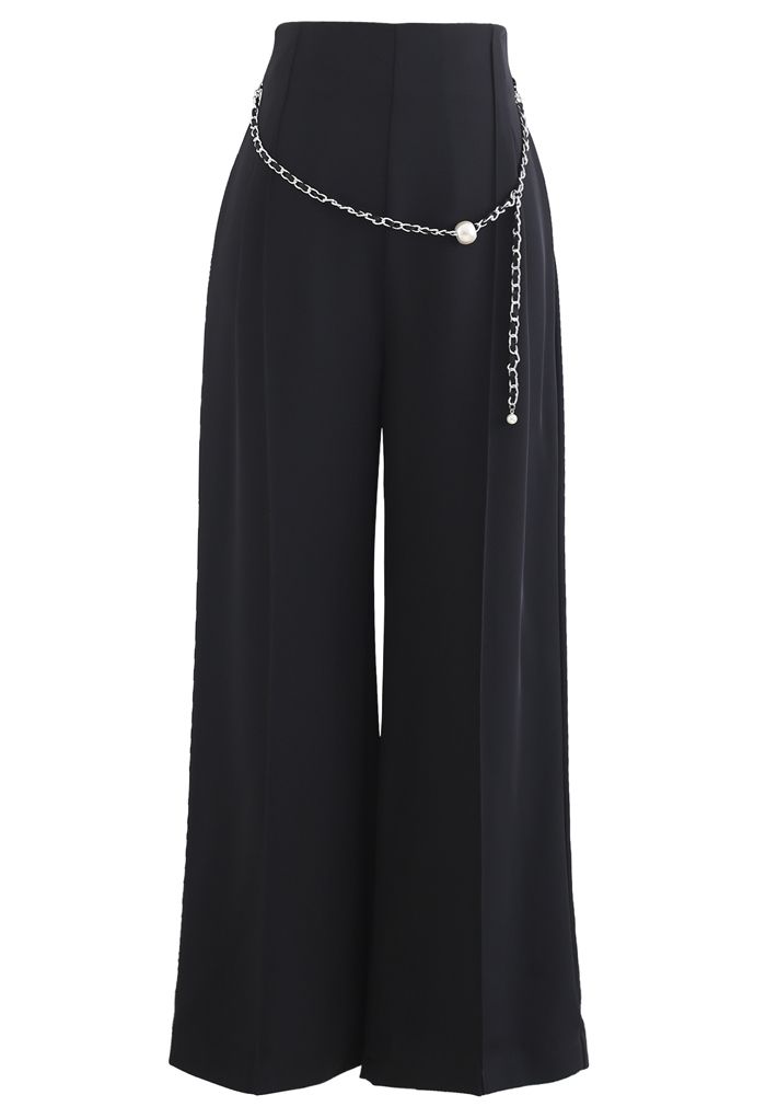Pearly Chain Seamed Pants in Black