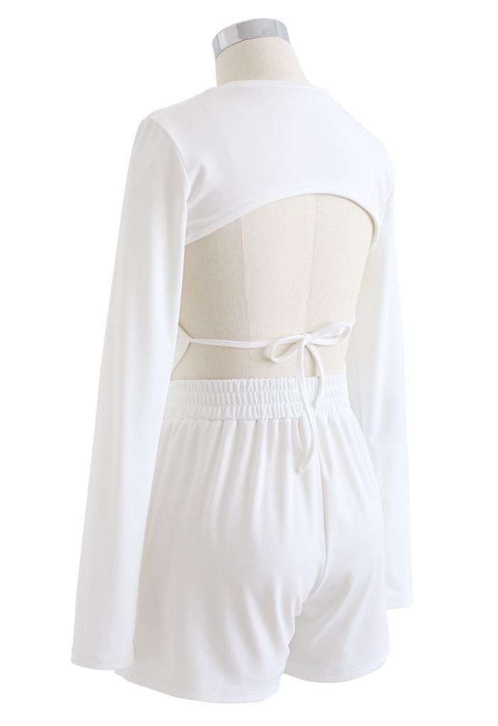 Cutout Tie Back Crop Top and Shorts Set in White