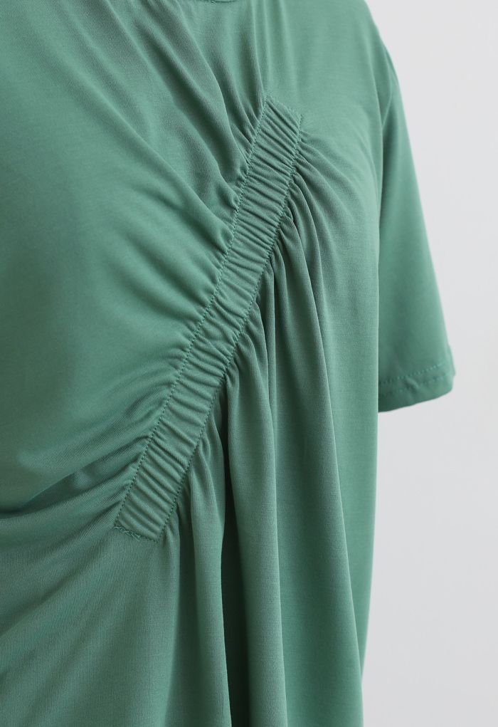 Ruched Trim T-Shirt and Pants Set in Green