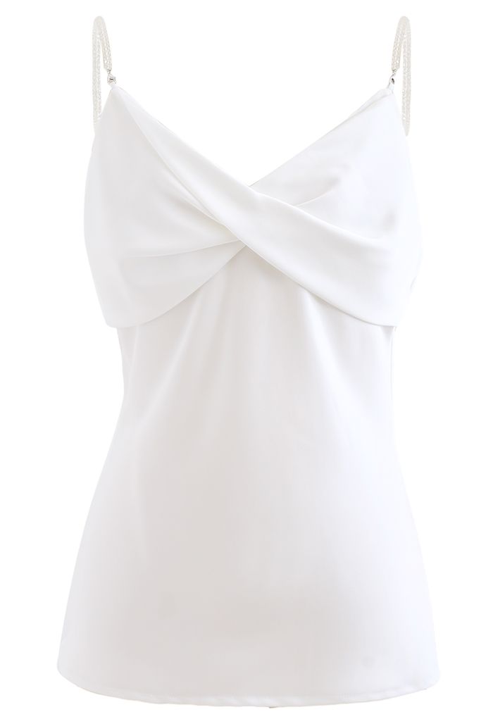 Crystal Straps Twist Bust Cami Tank Top in White