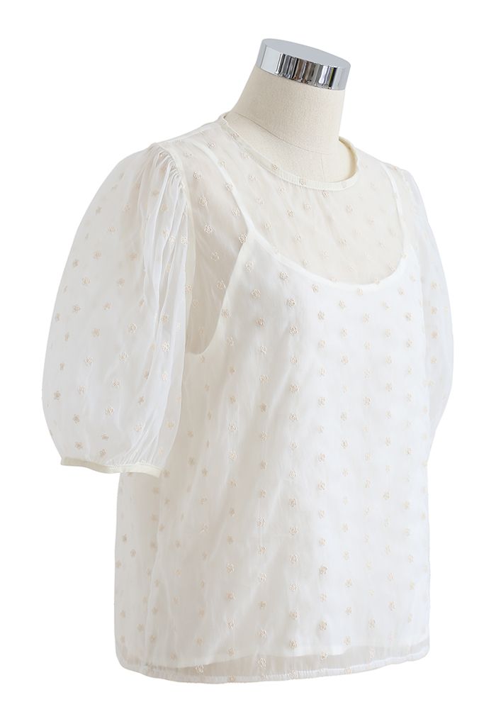Embroidered Daisy Eyelet Sheer Top in White