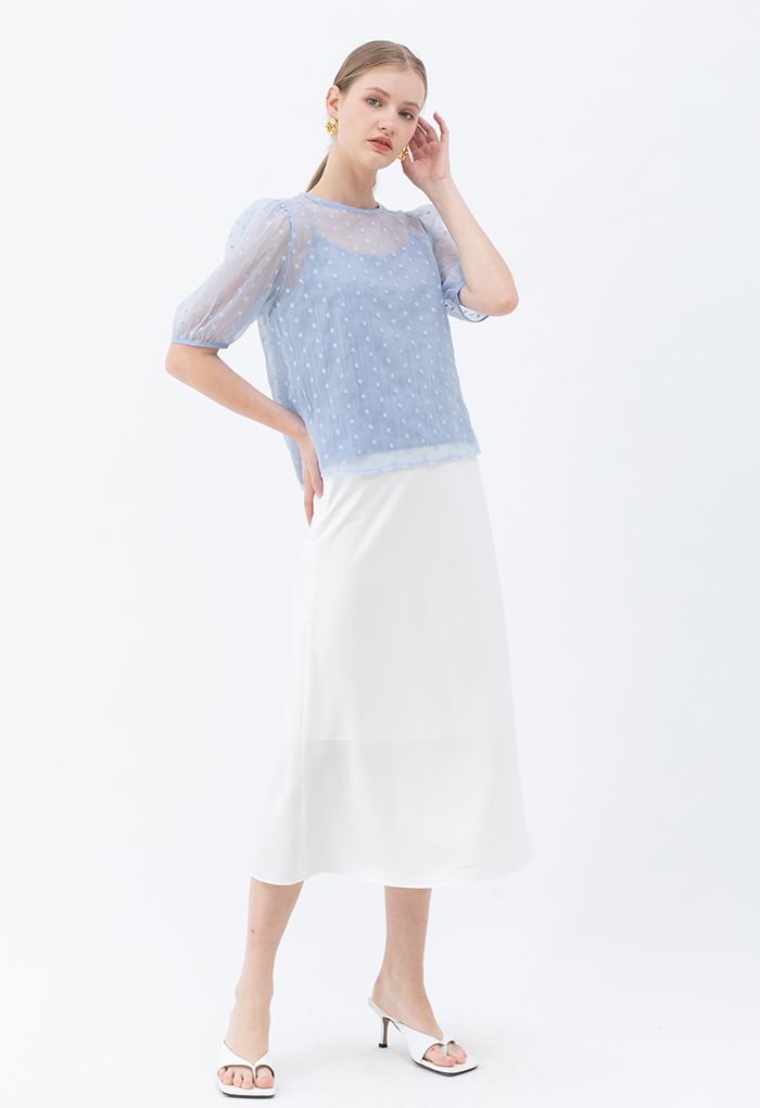 Embroidered Daisy Eyelet Sheer Top in Blue