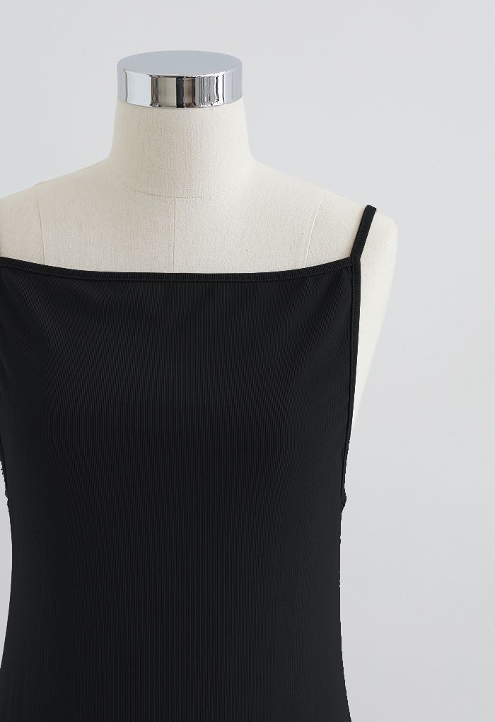 Cami Strap Bodycon Ribbed Knit Dress in Black