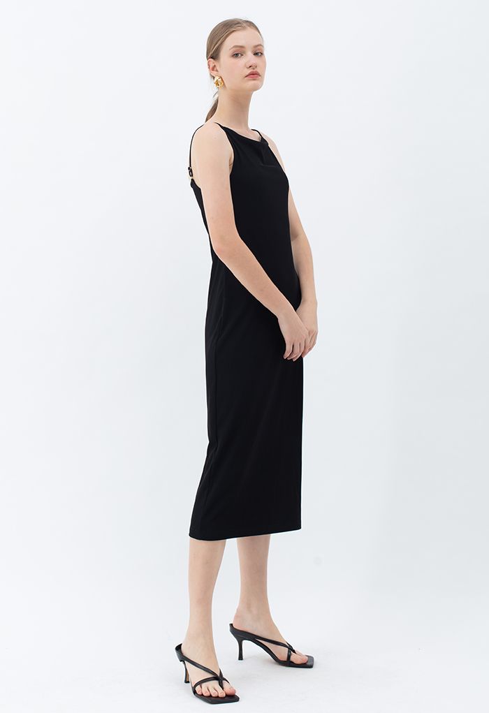 Cami Strap Bodycon Ribbed Knit Dress in Black