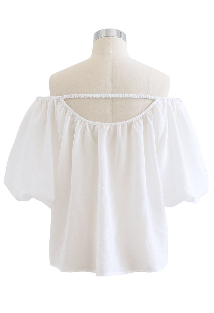 Pastel Color Bubble Sleeves Off-Shoulder Top in White