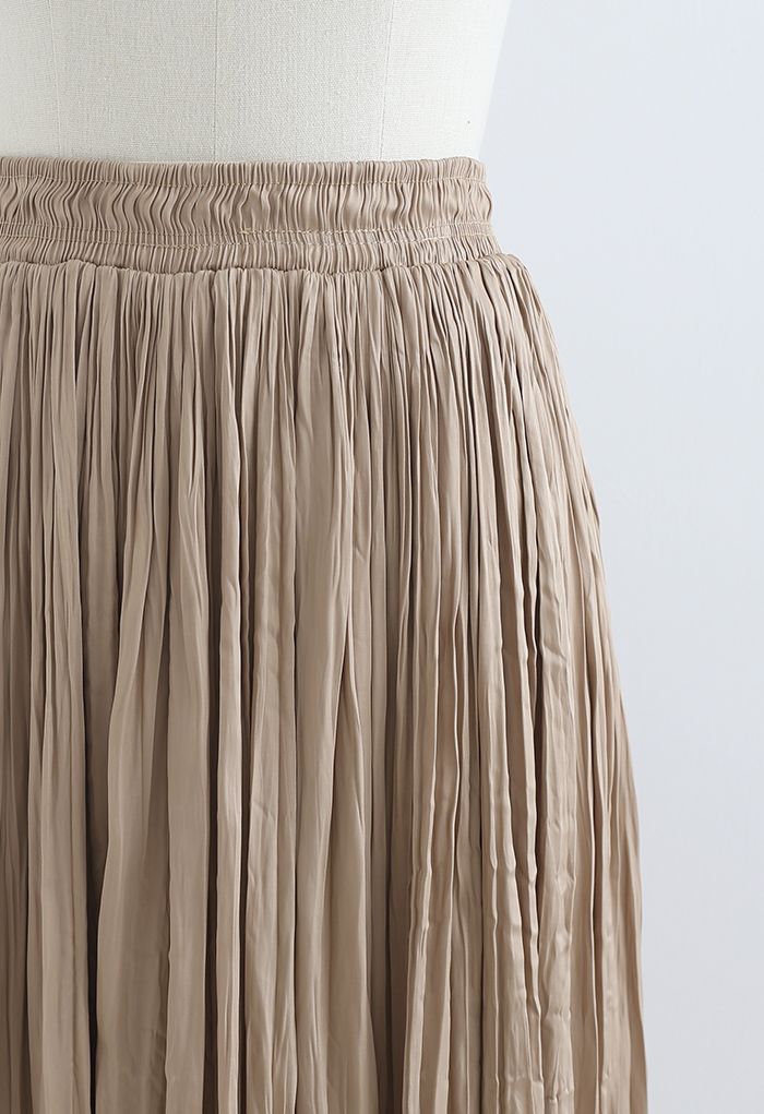 Natural Simplicity Full Pleated Midi Skirt in Tan