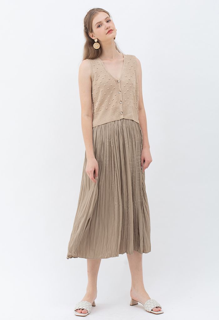 Natural Simplicity Full Pleated Midi Skirt in Tan