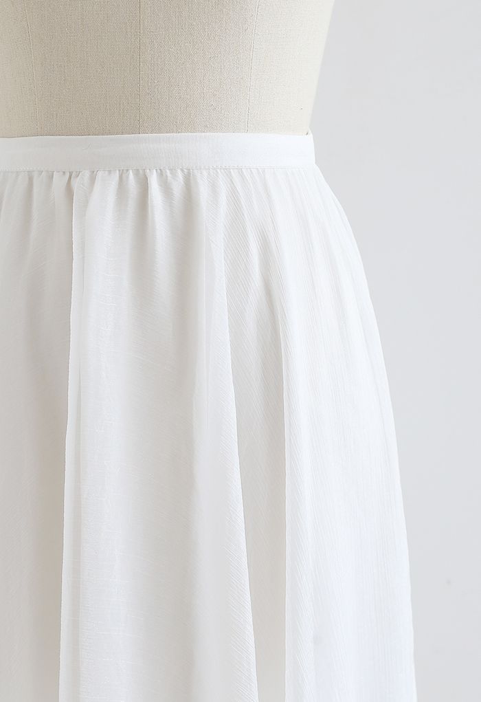 Subtle Shimmer Semi-Sheer Pleated Midi Skirt in White