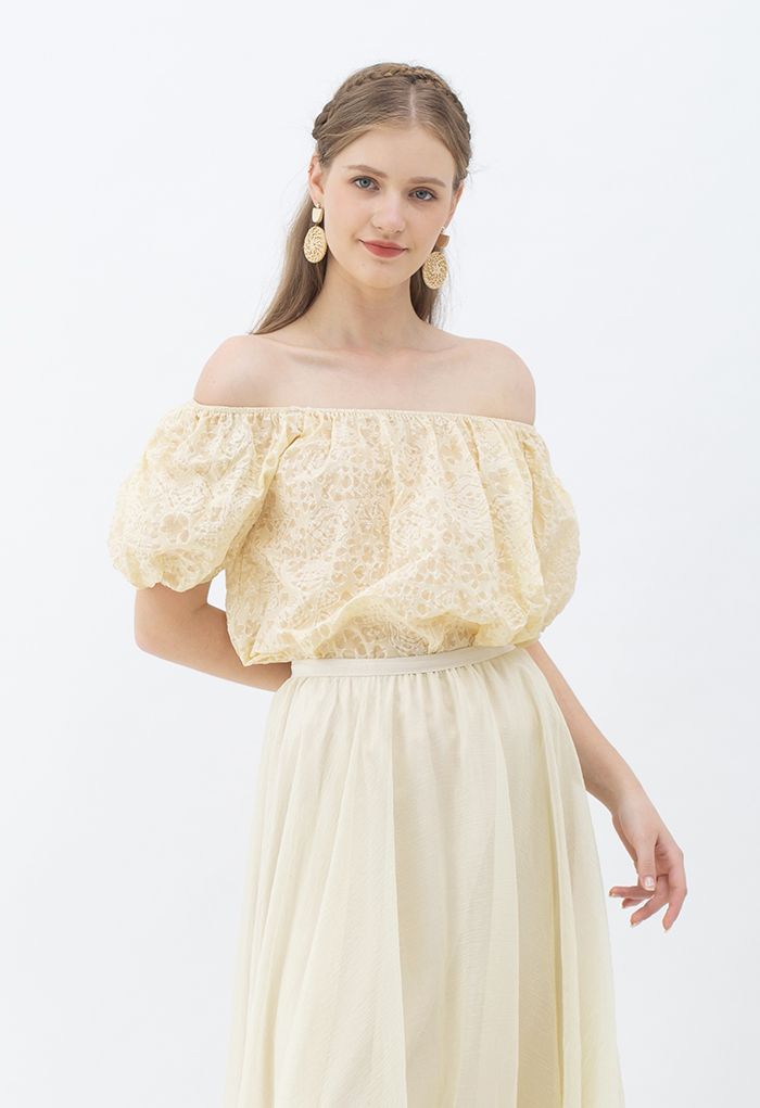 Flower Vibe Embossed Off-Shoulder Top in Yellow