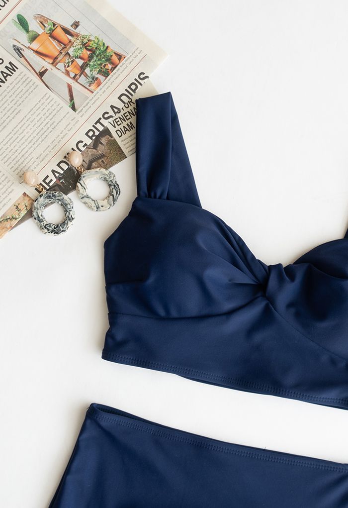 Twist Front High-Waisted Bikini Set in Navy